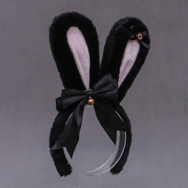 Băng Đô Tai Thỏ Lông Đính Đá Nhân Tạo Phong Cách Lolita