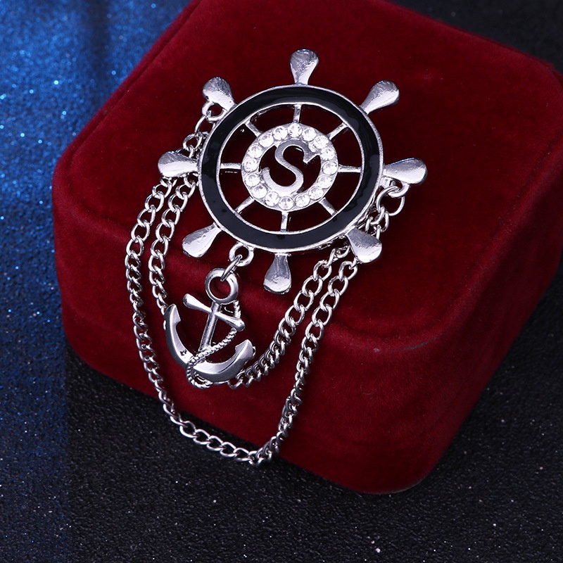 Ghim Cài Áo Hình Mỏ Neo Đính Đá Thời Trang Cho Nam