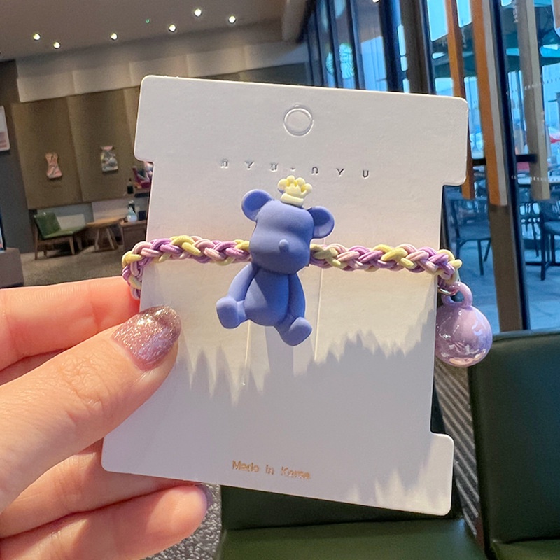 Dây Buộc Tóc Đính Hạt Nhỏ Màu Tím Hình Gấu Dễ Thương Cho Bé Gái