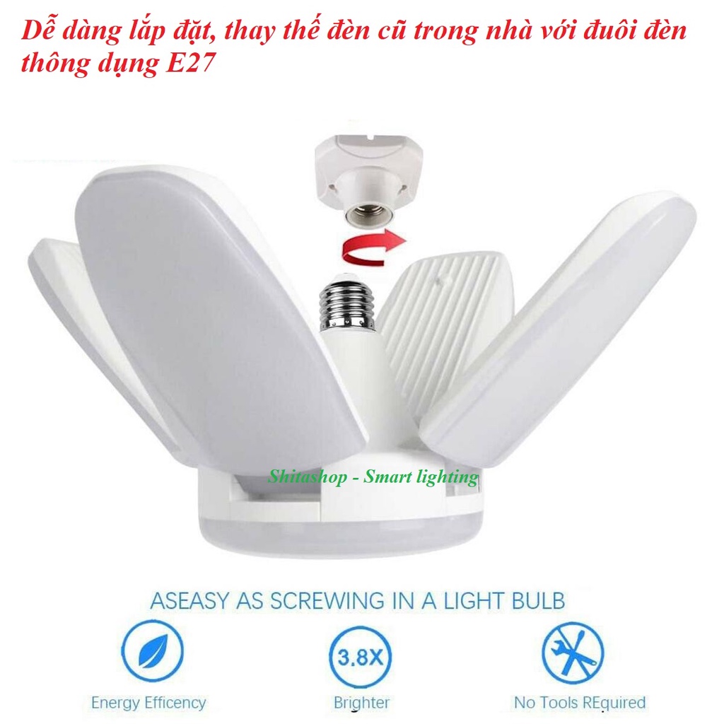 Đèn Led 4 cánh + 1 đèn trung tâm . Công suất 60W siêu sáng  Sử dụng chip led SND2835 độ sáng cao