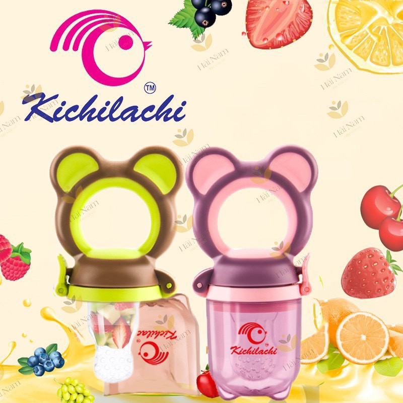 Túi Nhai Ăn Dặm Chống Hóc Kichii Không BPA  An Toàn Cho Bé (Có 3 Size Núm Nhai + Kẹp Xích)