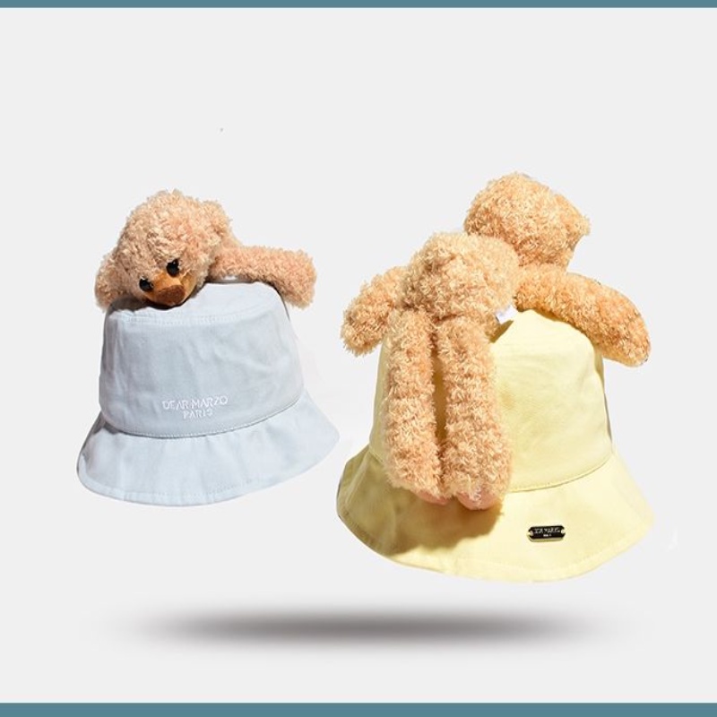 Lq Celebrity Nón Bucket Vành Ngắn Thêu Hình Gấu Ba Chiều Cá Tính Thời Trang Cá Tính