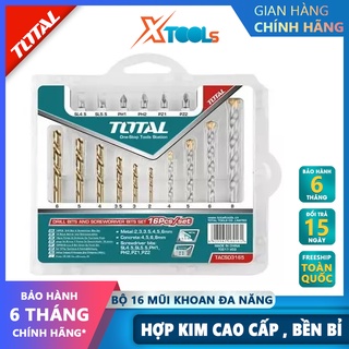 Bộ 16 mũi khoan bê tông và đầu bắn vít TOTAL TACSD3165 Bộ mũi khoan đa năng bao gồm 6 mũi khoan xoắn, 4 mũi khoan bê tôn