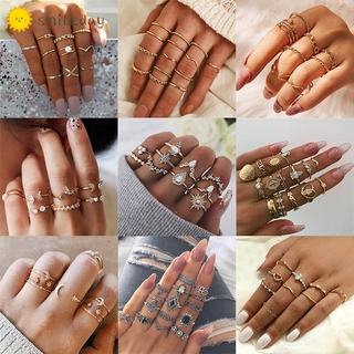 Thời Trang Bohemian Vàng Bộ Nhẫn Hàn Quốc Retro Bướm Ngôi Sao Mặt Trăng Nhẫn Bộ Trang Sức Sang Trọng Phụ Nữ Phụ Kiện