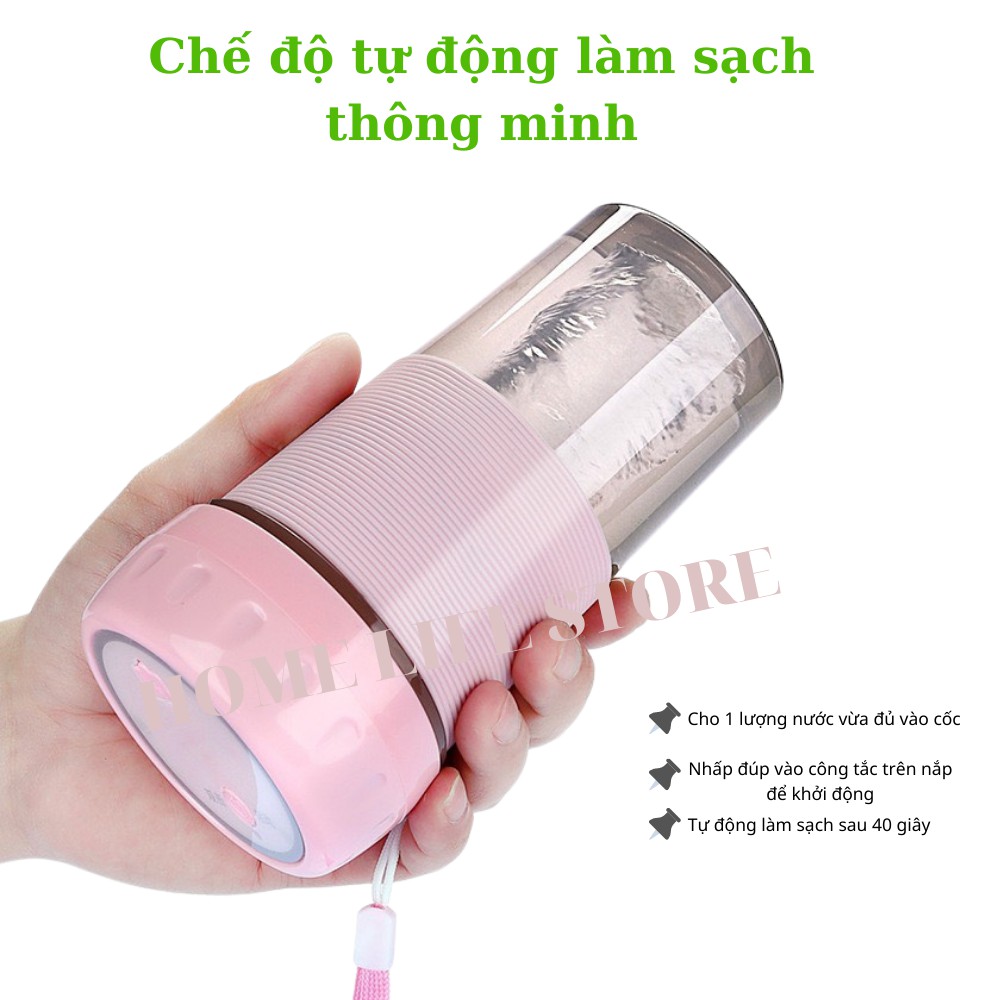 Máy Xay Sinh Tố Mini Cầm Tay, Cốc Xay Sinh Tố Portable Juicer 300ML Tiện Lợi