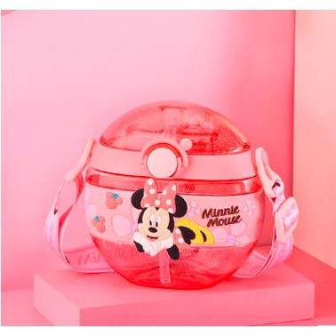 Bình nước trẻ em chuột Mickey tròn 420ml.Bình uống nước tròn có dây đeo Disney cho bé