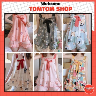 Đồ ngủ, Đồ bộ nữ 2 dây thun sữa  mặc nhà mềm mát họa tiết dễ thương