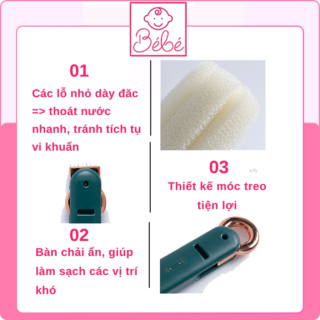 Cọ rửa bình sữa bọt biển tay cầm có chổi xoay