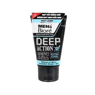 Sữa rửa mặt Biore Men Deep Action mát lạnh sảng khoái 100g