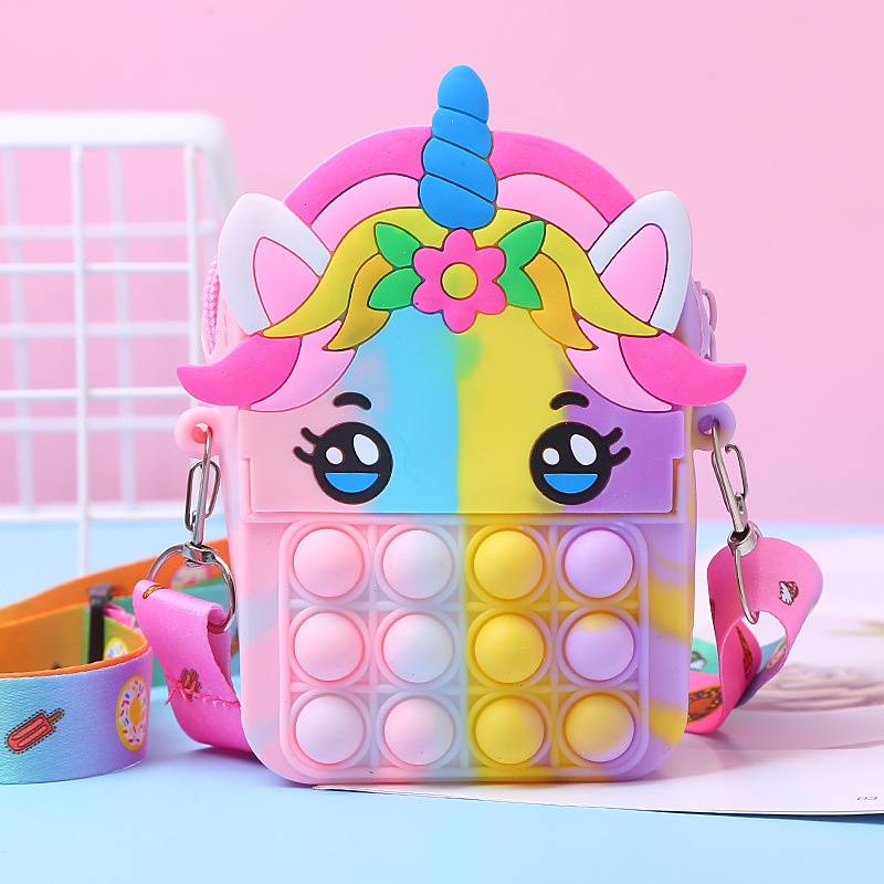 Túi Pop Đựng Đồ Chơi Bằng Silicone Hình Kỳ Lân Chống Áp Lực Cho Bé Gái