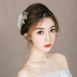 [Phụ kiện tóc] Kẹp hoa voan phối đá màu trắng - MS135