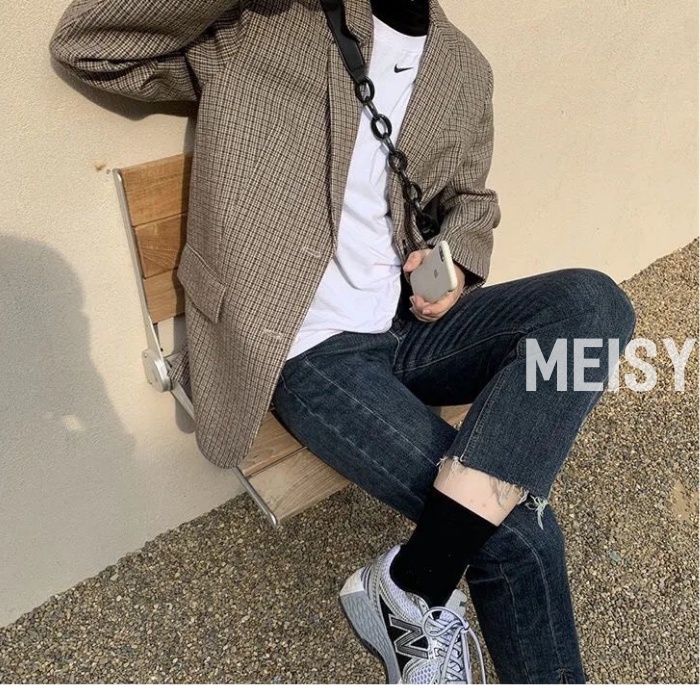 Quần jean ống đứng màu xanh than xẻ ống co giãn phong cách Hàn Quốc(Meisy)