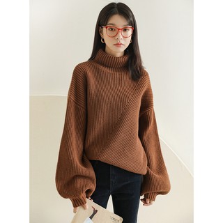 Áo len đan eal cổ cao tay đèn lồng