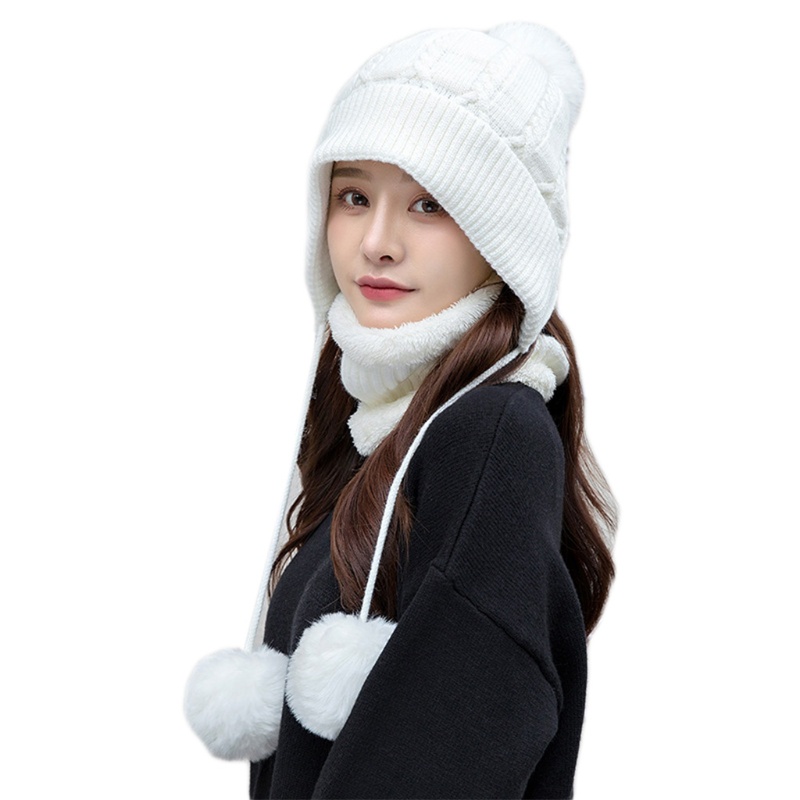 Mũ beanie Kèm Khăn Choàng Cổ Màu Trơn Giữ Ấm Thời Trang Cho Nữ