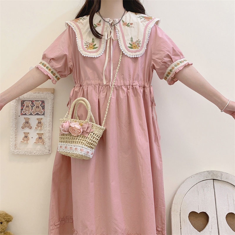 Đầm Nữ Tay Ngắn Thêu Hoa Thời Trang Thanh Lịch