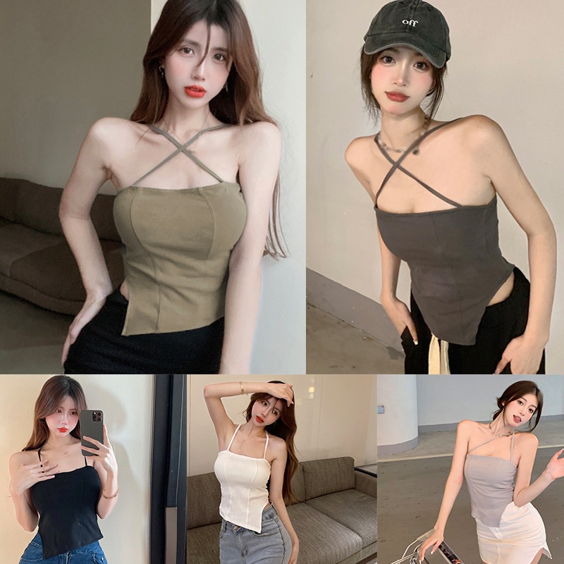 Áo Ống Xẻ Tà Màu Sắc Có Đệm Ngực Phong Cách Hàn Quốc Quyến Rũ Dành Cho Nữ