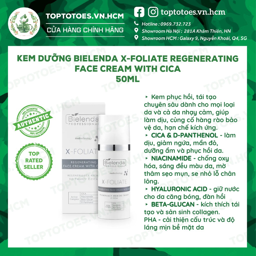 Kem dưỡng làm dịu, phục hồi da Bielenda Professional X - FOLIATE Regenerating Face Cream with CICA 50ml