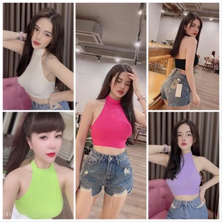 Áo thun kiểu cổ yếm khuy cài sau cổ croptop hở lưng sexy