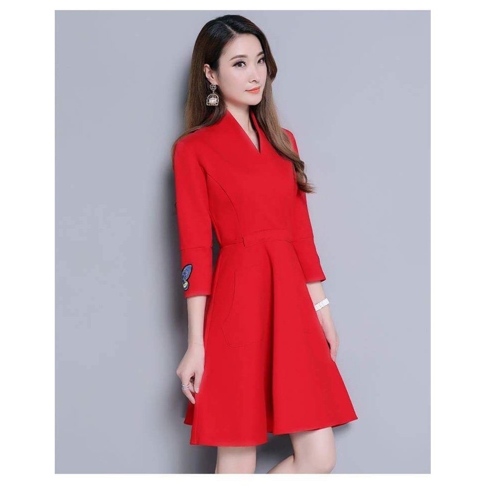 Đầm xòe thêu bướm tay áo D0694