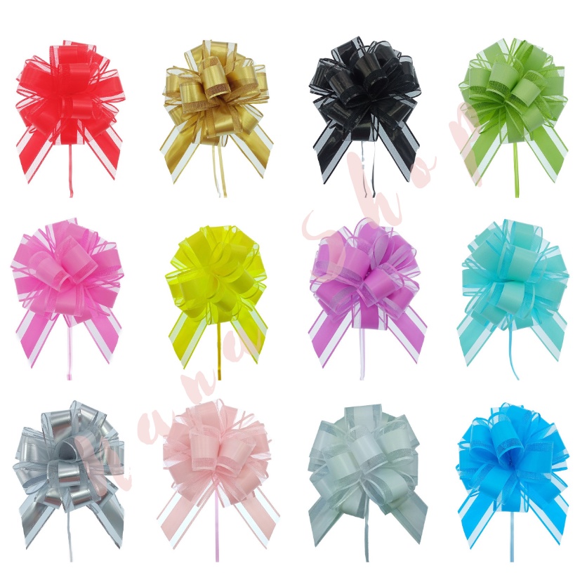 [Set 5 chiếc] Nơ Rút Tú Cầu Voan Trơn, Bông To size 15*18cm, Trang Trí Hộp Quà - Tiệc - Xe Hoa, Màu Sắc Đa Dạng