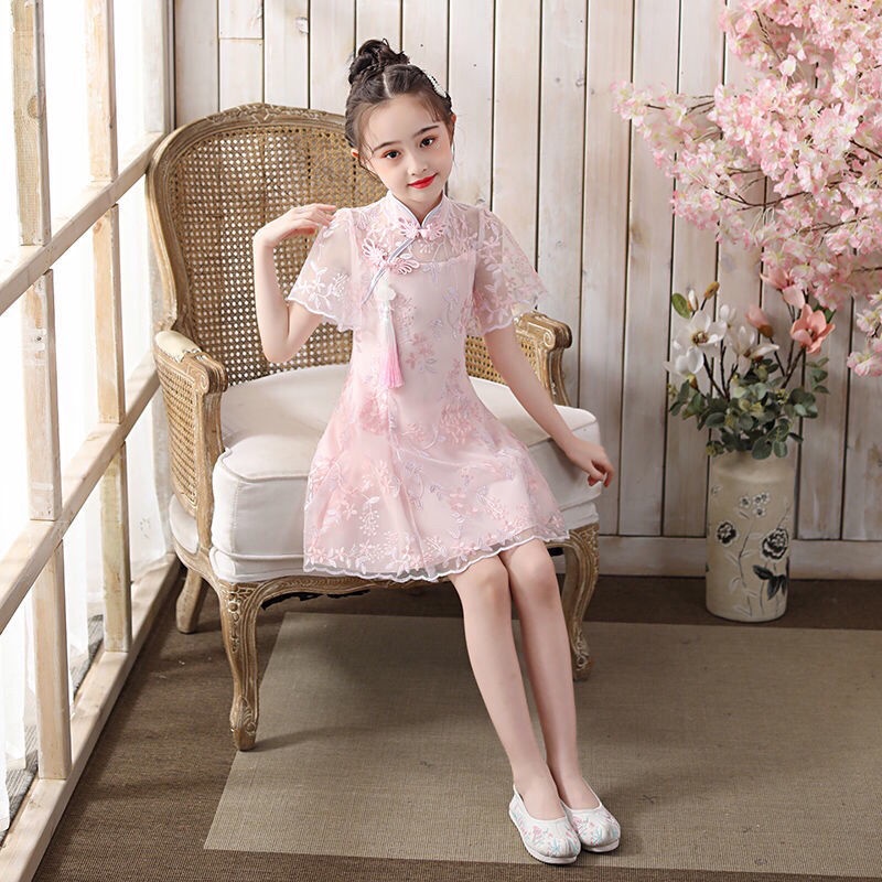 Đầm Sườn Xám Ngắn Tay Thời Trang Mùa Hè Dành Cho Bé Gái