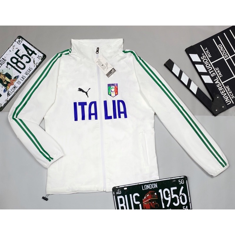Áo Khoác Gió Nhẹ Nam Nữ 2 Lớp Chống Nắng ITALY - PUMA SPORT Sọc Tay Màu Xanh - Áo Khoác Dù Thể Thao Có Túi Trong Dây Rút