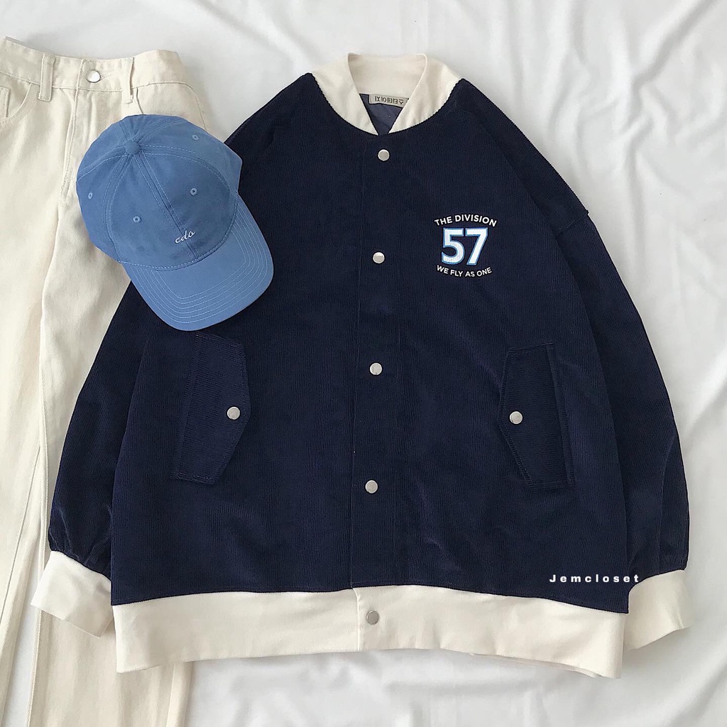 Áo Khoác Nữ Bomber Nhung Gân Áo Khoác Ngoài Form Rộng KADO Phong Cách Thời Trang Hàn Quốc Màu Xanh Than 10212