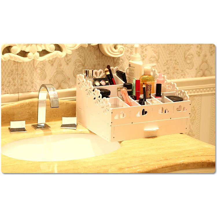 Kệ đựng mỹ phẩm trang điểm hoa cúc 1 ngăn kéo bằng gỗ CNC KMP-01