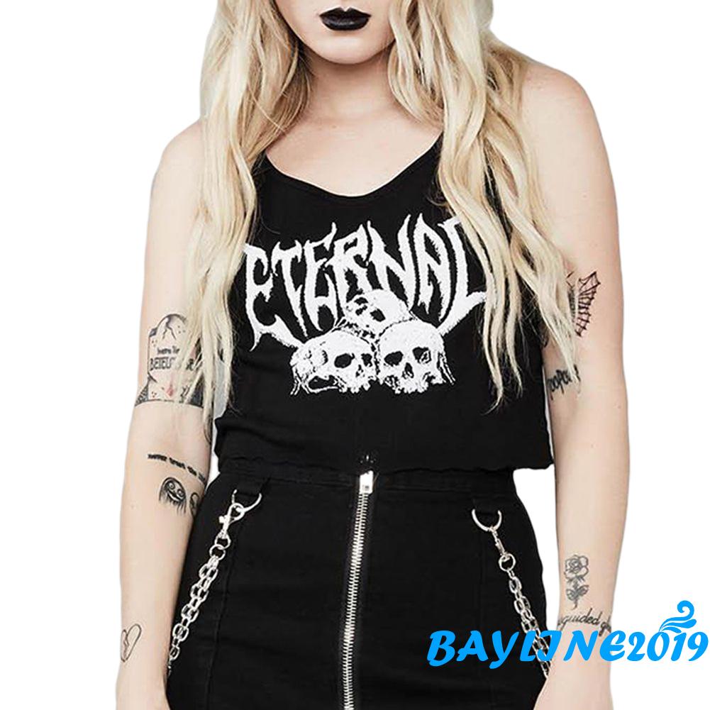 Áo Lửng Sát Nách In Họa Tiết Đầu Lâu Cá Tính Dành Cho Nữ