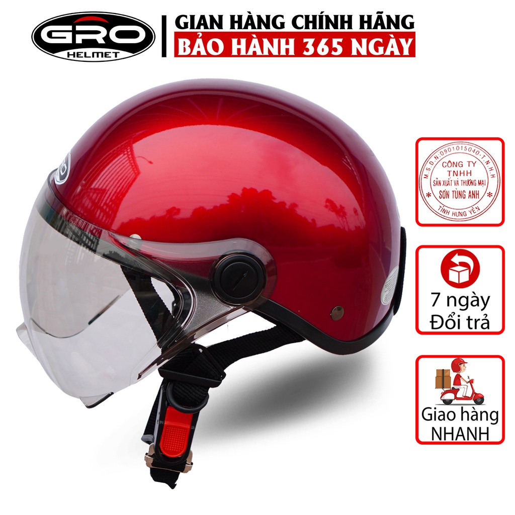 Mũ Bảo Hiểm Nửa Đầu GRO Helmet có kính che nửa mặt, kiểu dáng thời trang, khóa kim loại chắc chắn - Nhiều màu