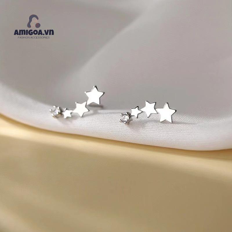 ✨✨Hoa Tai Mạ Bạc 925 Hình Ngôi Sao Năm Cánh Đính Đá Dễ Thương