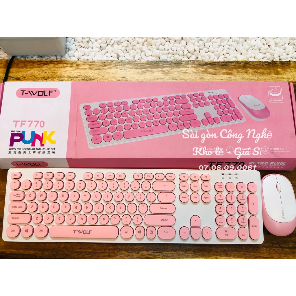 Combo không dây Bàn Phím + Chuột T-WOLF TF770 Blue/Pink USB