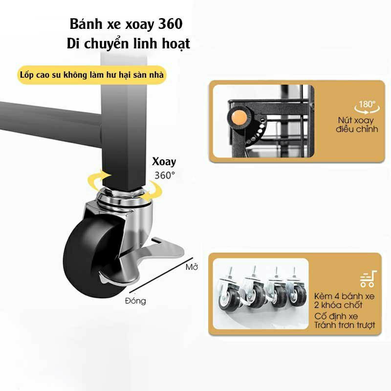 Kệ Để Đồ Nhà Bếp BELLEVIE Xe Đẩy Đựng Đồ Có Bánh Xe Chất Liệu Thép Carbon Sơn Tĩnh Điện Di Chuyển Tiện Lợi