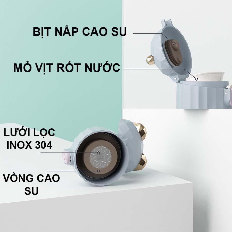 Bình Đựng Nước 2 Lớp Cách Nhiệt  Nắp Gấu Sang Trọng 230 ML J-097