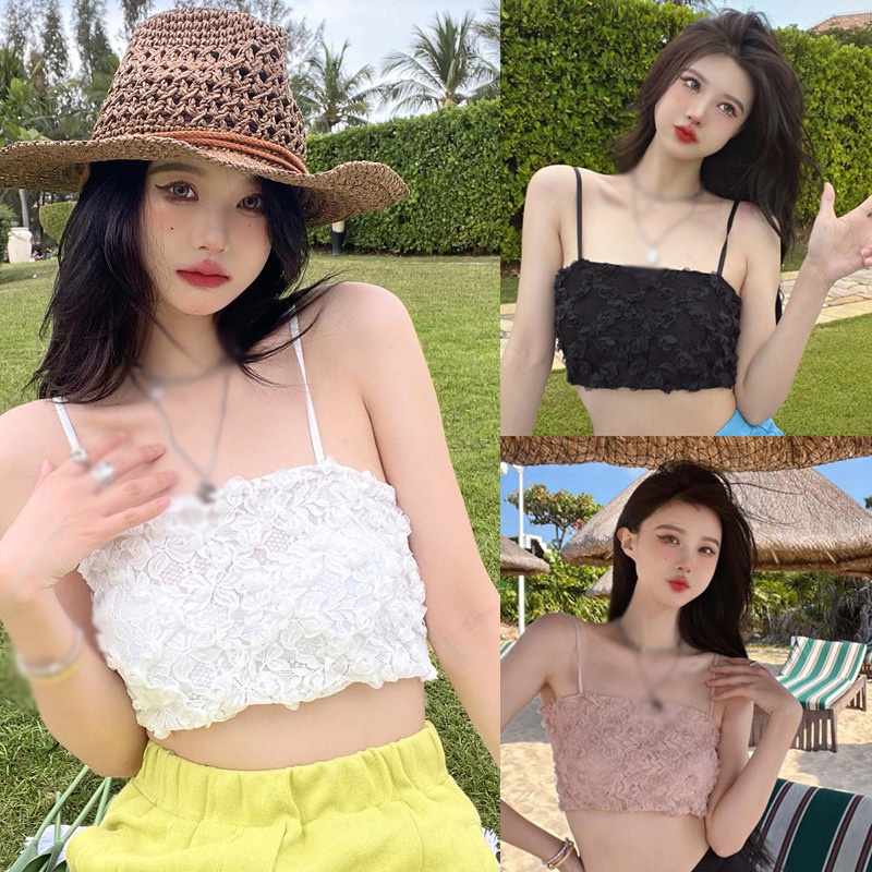 Áo Dây Mảnh Thêu Hoa 3D Hở Lưng