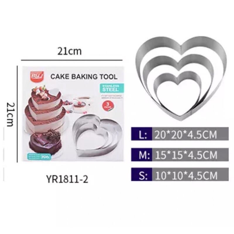 Bộ 3 khuôn ring Mousse tròn,trái tim, vuông, hoa mai