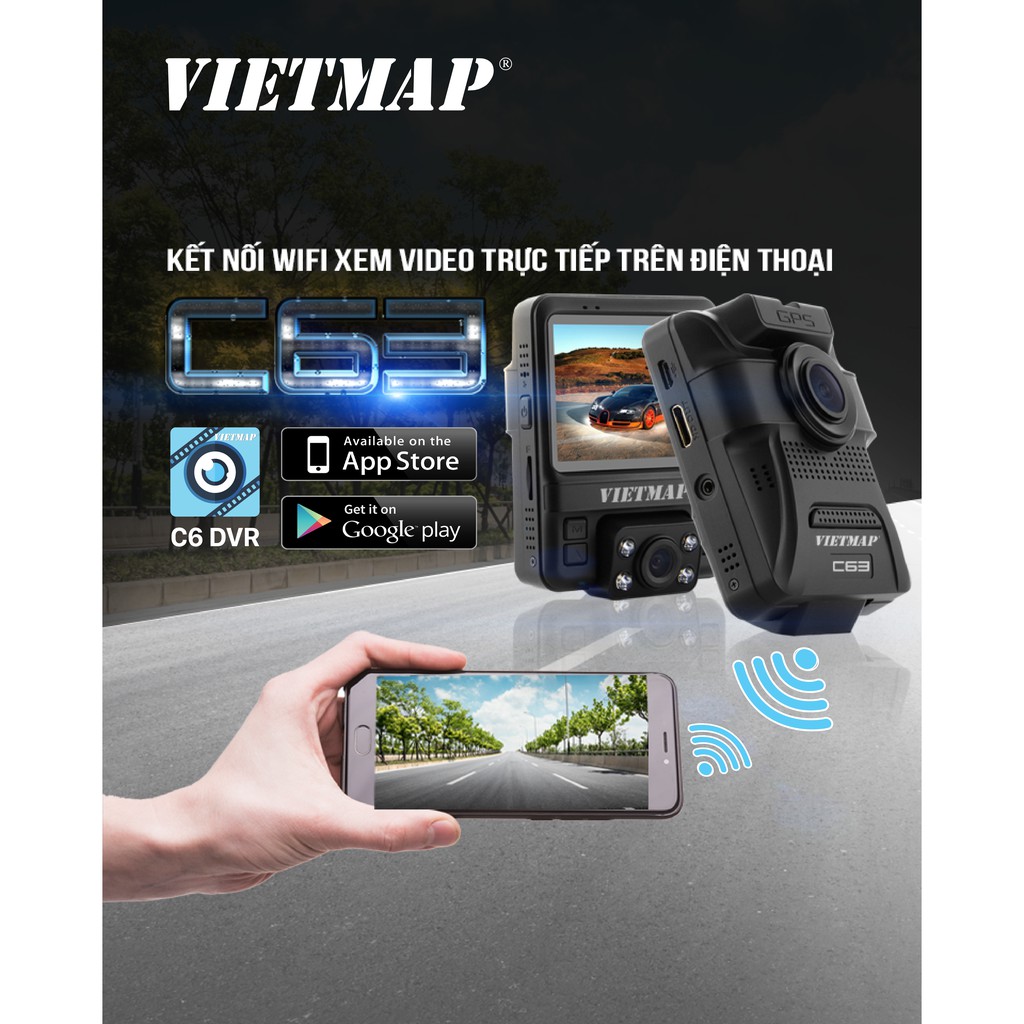VietMap C63 - THẺ 32GB - Camera Hành Trình Ô tô Ghi Hình Trước Và Trong Xe - Hàng Chính Hãng
