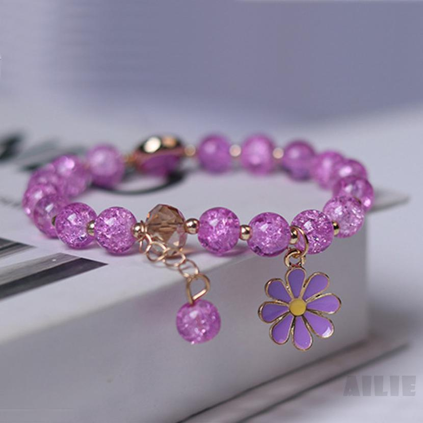 [Ailie] Chúng tôi hoa Hạt pha lê đáng yêu Daisy Charm Fortune Vòng tay cho phụ nữ Cô gái Vòng tay đeo Chuỗi tay Đồ trang sức