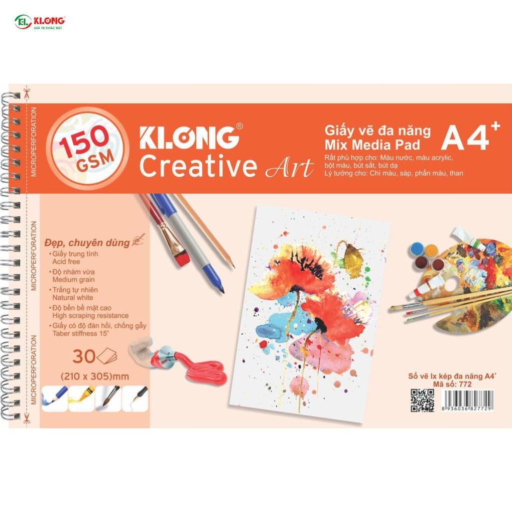 Sổ vẽ A4+ cao cấp lò xo kép xé 150GSM 30 tờ; MS: 772