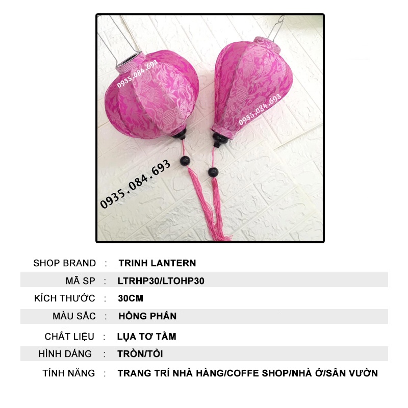 Đèn lồng vải Hội An 30cm trang trí treo ngoài trời chống nước TLLTT30