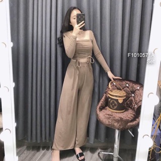 Set áo rút eo+ quần suông