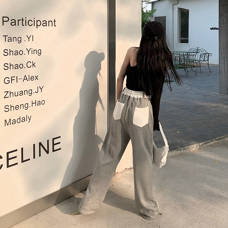 Quần dài SUXI lưng cao ống rộng có dây rút thời trang mùa thu mới dành cho nữ