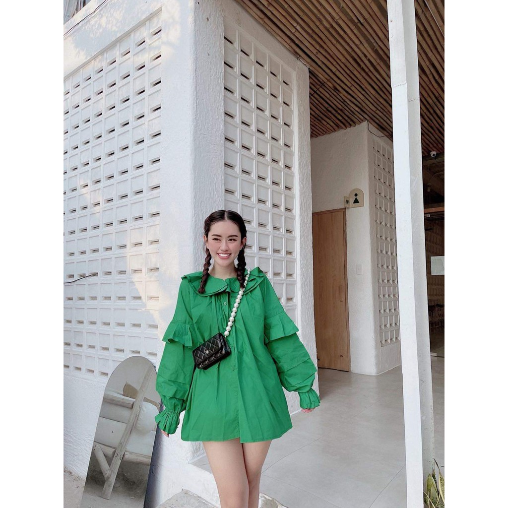 Áo Babydoll Nữ tay dài cổ bèo tầng AlvinStore thiết kế kiểu áo tiểu thư tay phồng bánh bèo 12001 | BigBuy360 - bigbuy360.vn