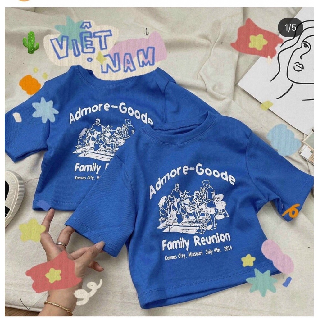 áo croptop in chữ ngực good xinh xanh coban mềm pc