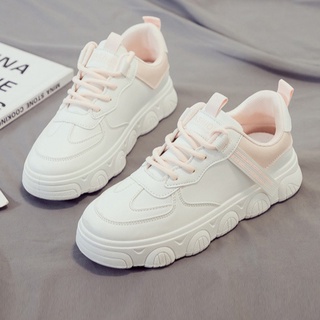 Giày thể thao basic nữ ABCD, Sneaker trắng đế bằng da trơn