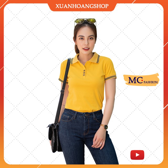 Áo Thun Nữ Tay Ngắn Dáng Phông Có Cổ Đẹp Đủ Màu Trắng Đen Tím Xanh Than Vàng Nâu Vải Cotton Mc Fashion Ap169