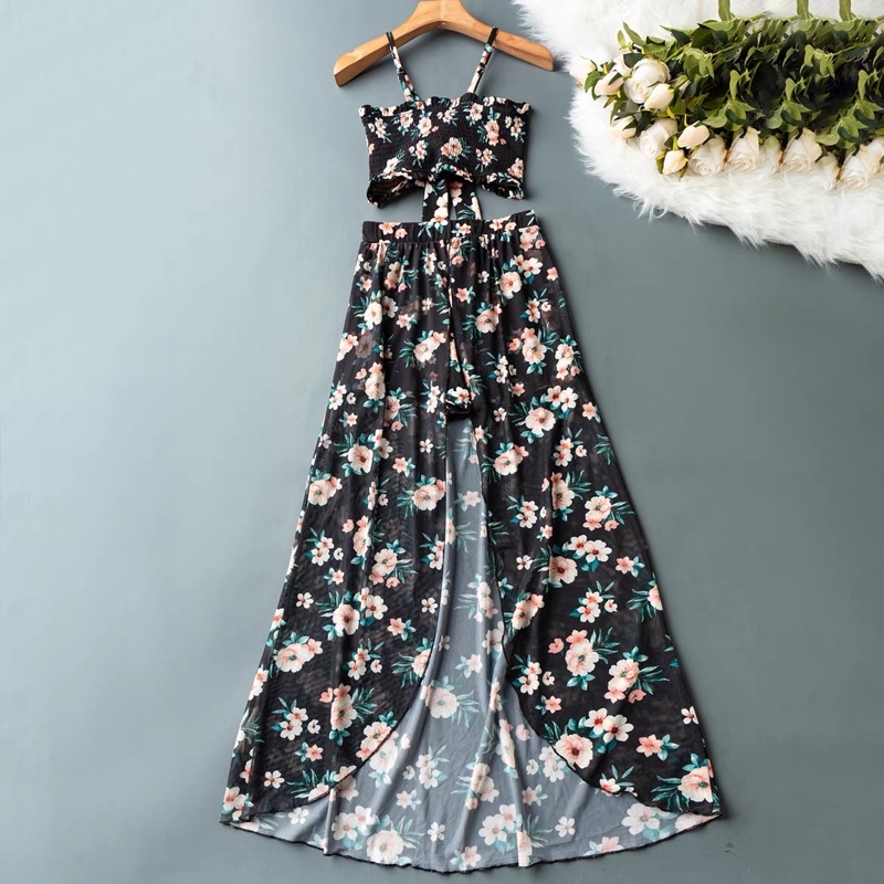 Set bộ áo + chân váy hoa xuất dư sịn tqxk