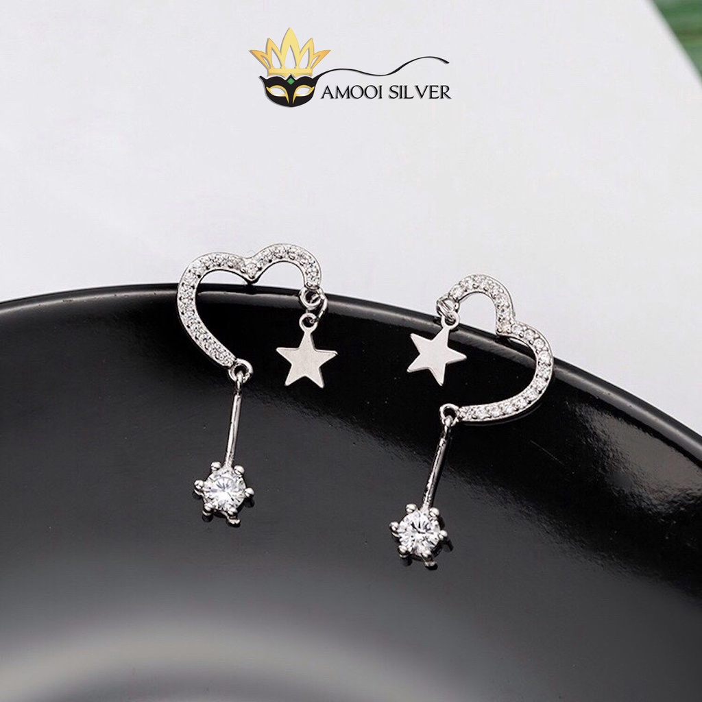 Bông tai bạc S925 trái tim ngôi sao - Amooi Silver AB78