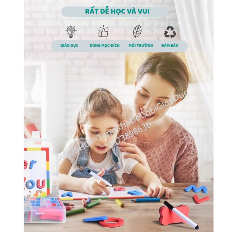 Bộ học chữ cái có nam châm, FULL dán tủ cao cấp bọc bạc