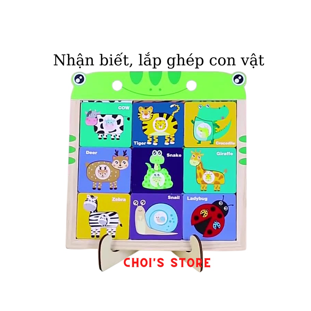 Bảng nam châm tangram, ghép hình động vật, học chữ, học số thông minh bằng gỗ (Choi_Store 01)